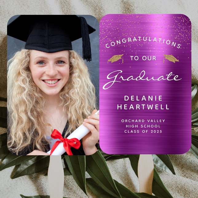 2025 Custom Photo Magenta Metallic Graduation Hand Fan (Creator Uploaded)