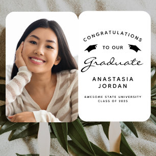 2025 Custom Photo White Black Graduation Hand Fan