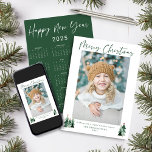 2025 Cute Minimalist Christmas Photo Calendar Holiday Card<br><div class="desc">🌟This is for 2025🌟 Cute, Modern yet Rustic Christmas Holiday Photo Cards featuring adorable little forests of rustic Christmas trees and Merry Christmas in modern typography on a soft modern pastel colour palette of forest and sage green. We've put a 2025 calendar on the back for a card that lasts...</div>
