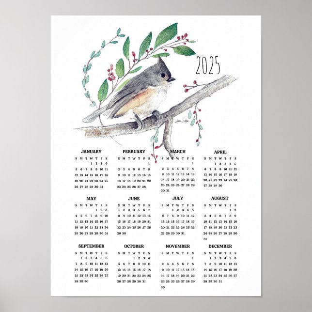 2025 Cute Tufted Titmouse Poster Calendar (Front)