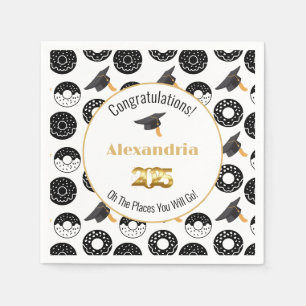 2025 Doughnuts and Degrees Modern Black and White Napkin