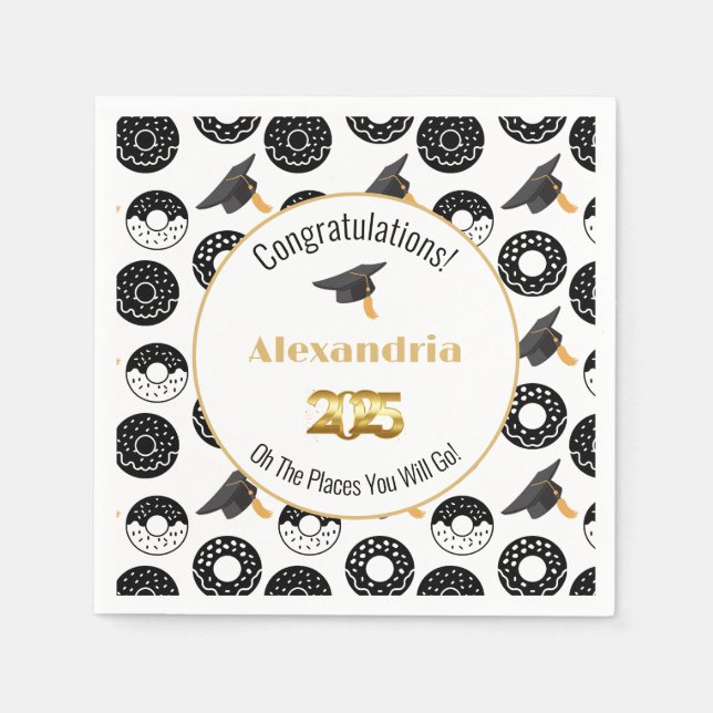 2025 Doughnuts and Degrees Modern Black and White Napkin (Front)