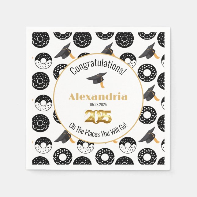 2025 Doughnuts and Degrees Modern Black and White Napkin (Front)