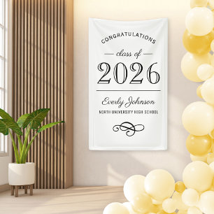 2025 Elegant Black and White Custom Graduation Banner