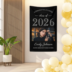 2025 Elegant Black Grey Custom Graduation Banner