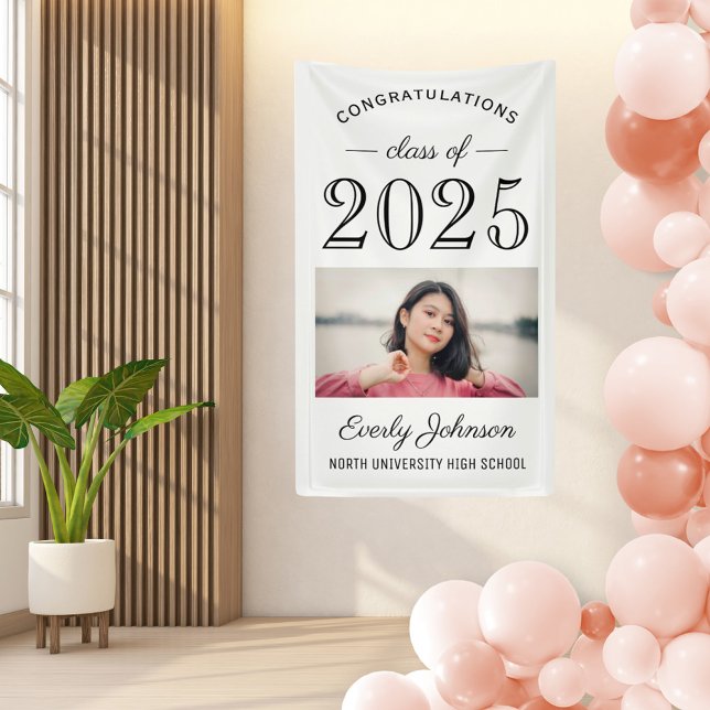 2025 Elegant Black White Custom Photo Graduation Banner (Creator Uploaded)