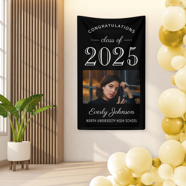 2025 Elegant Black White Custom Photo Graduation Banner (Creator Uploaded)