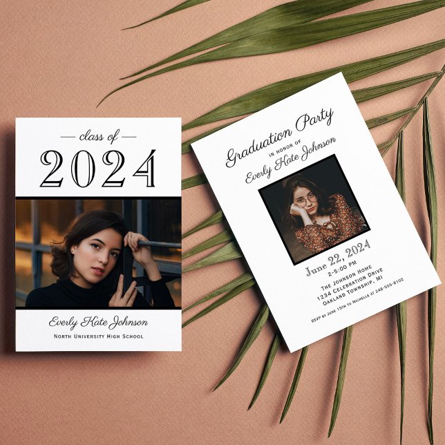 2025 Elegant Black White Photo Graduation Party Invitation (Creator Uploaded)