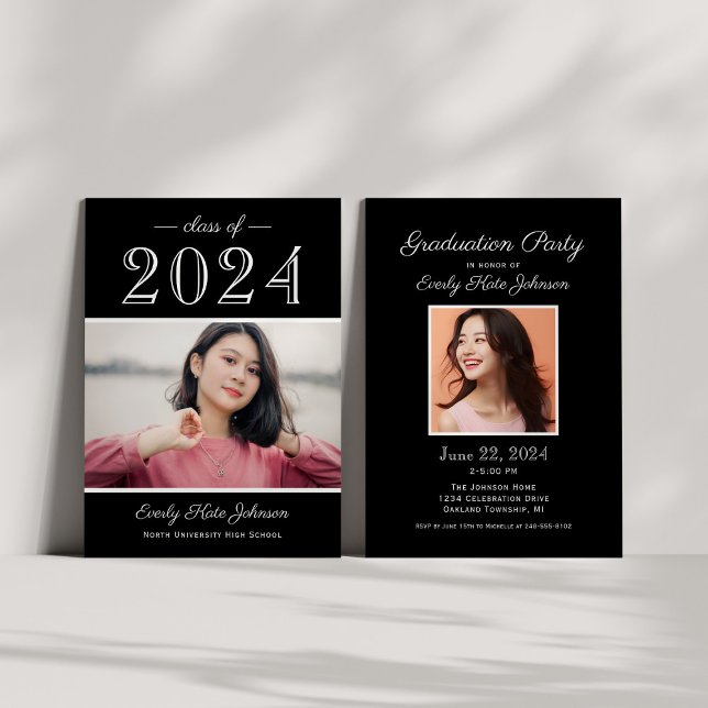 2025 Elegant Black White Photo Graduation Party Invitation (Creator Uploaded)