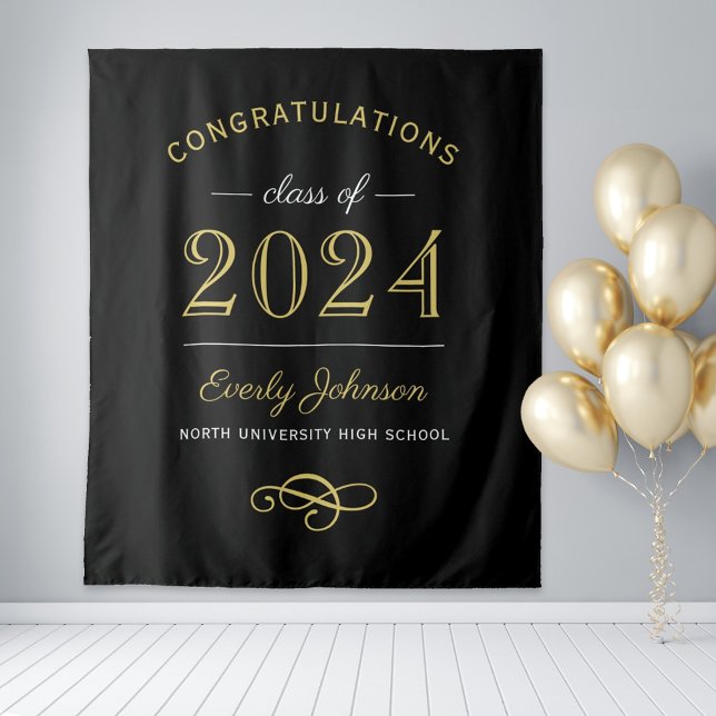 2025 Elegant Gold and Black Custom Graduation Tapestry (Creator Uploaded)