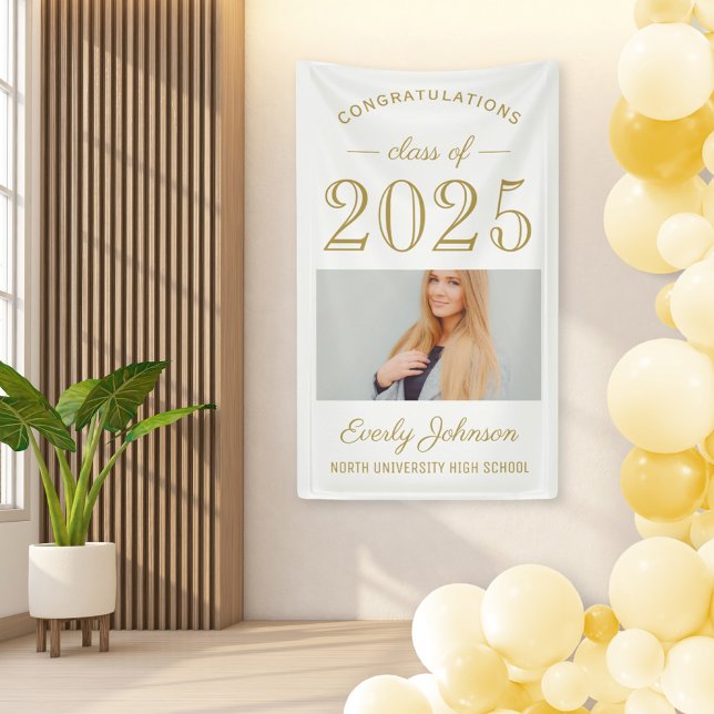 2025 Elegant Gold White Custom Photo Graduation Banner (Creator Uploaded)