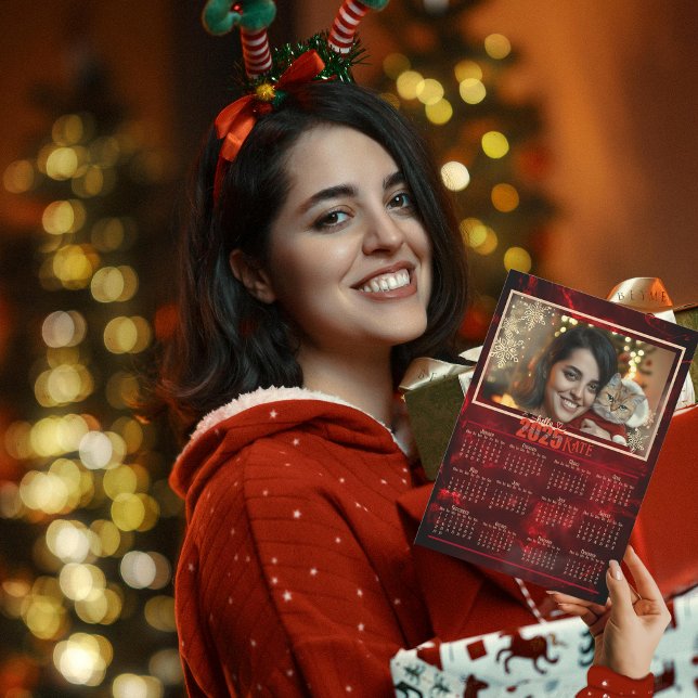 2025 Elegant Red  Photo Calendar  Holiday Card (2025 Elegant Red Photo Calendar Holiday Card)