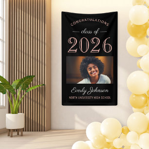 2025 Elegant Rose Gold Black Custom Graduation Banner