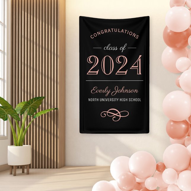 2025 Elegant Rose Gold Black Custom Graduation Banner (Creator Uploaded)