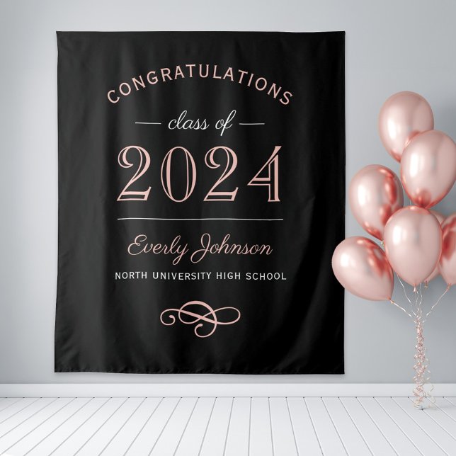 2025 Elegant Rose Gold Black Custom Graduation Tapestry (Creator Uploaded)