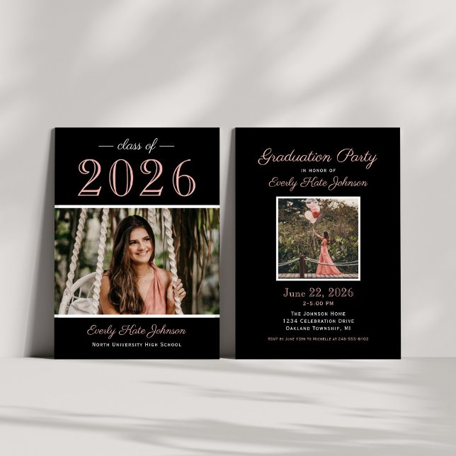2025 Elegant Rose Gold Photo Graduation Party Invitation (Creator Uploaded)