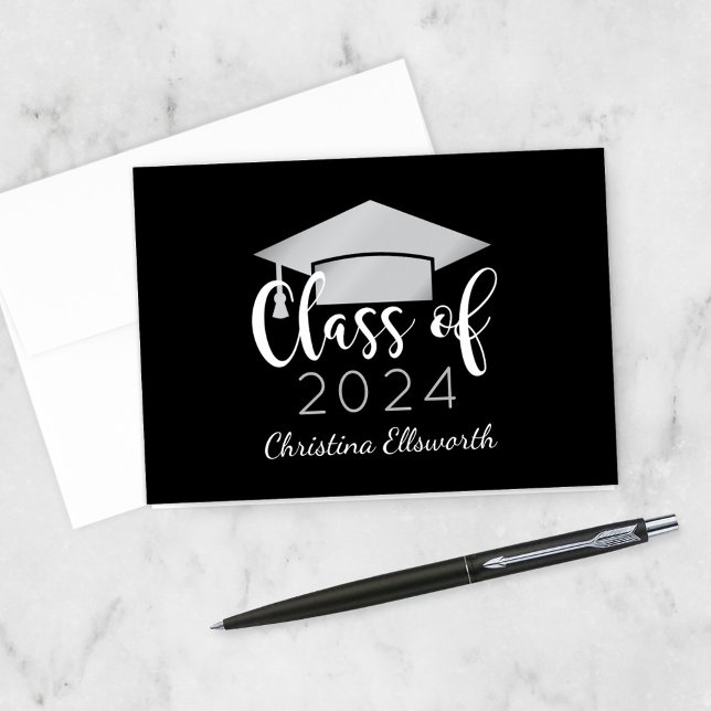 2025 Elegant Silver Black Custom Graduation Thank You Card (Creator Uploaded)