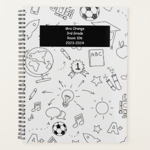 2025 Elementary School Personalised White & Black Planner