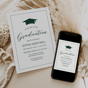 2025 Emerald Green Cap Modern Graduation Party Invitation