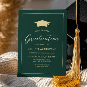 2025 Emerald Green Gold Cap Graduation Party Invitation