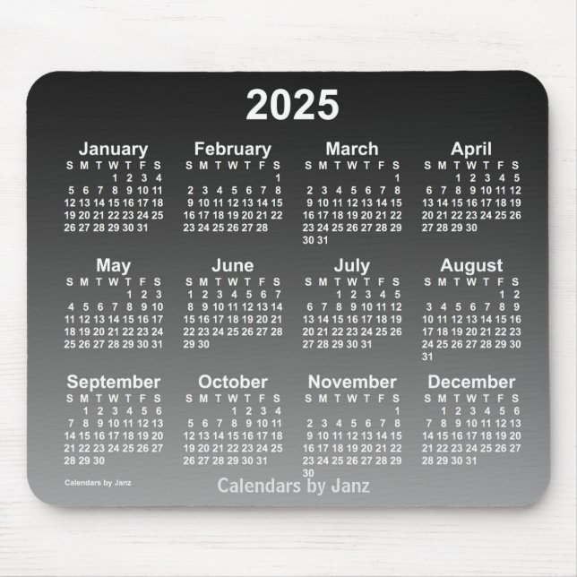 2025 Faded Black Calendar by Janz Mouse Pad (Front)