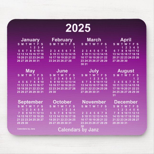 2025 Faded Purple Neon Calendar by Janz Mouse Pad (Front)