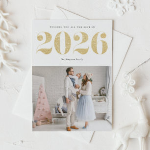 2025 Faux Gold Glitter Modern Happy New Year Holiday Card