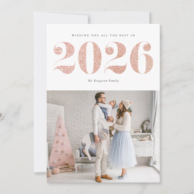 2025 Faux Rose Gold Glitter Modern Happy New Year Holiday Card (Front)