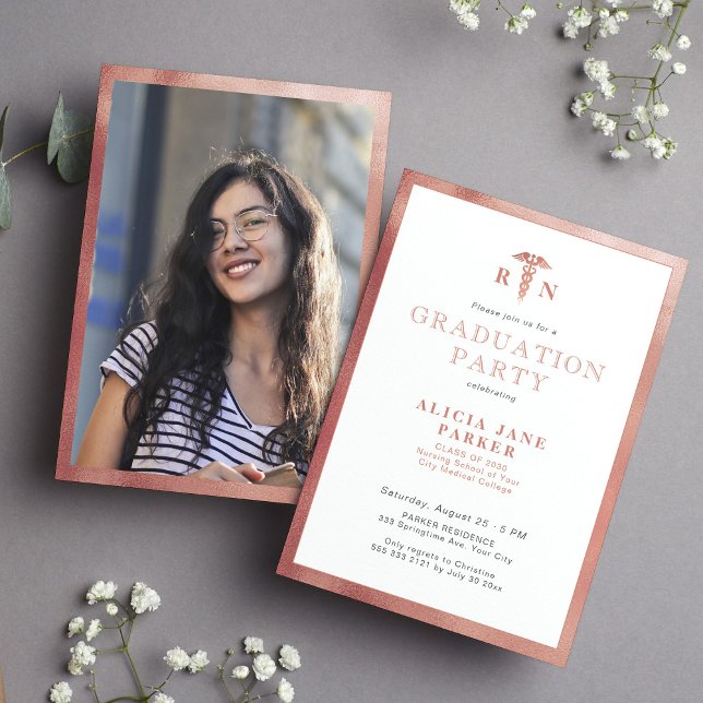 2025 faux rose gold RN nurse graduation party Invitation (Creator Uploaded)