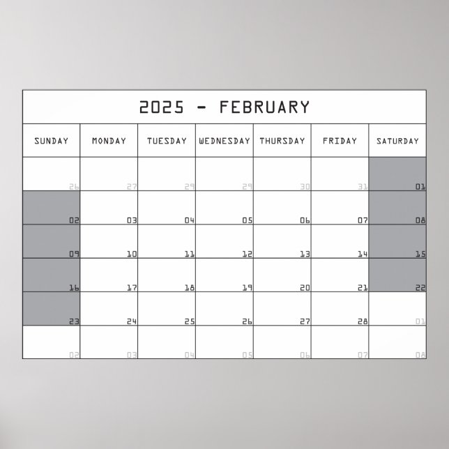 2025 february planer calendar big notes space poster (Front)