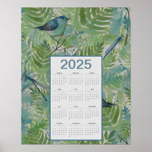 2025 Ferns Birds Calendar Poster