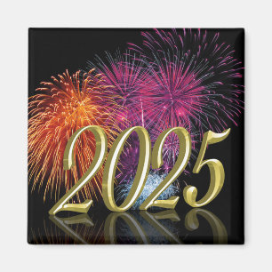 2025 Fireworks Gold Happy New Year Magnet