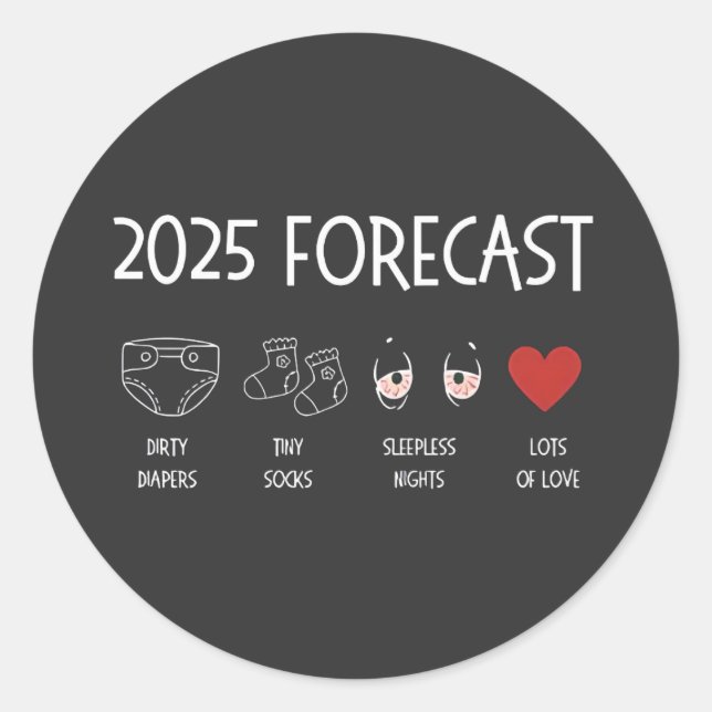 2025 Forecast Mum To Be New Year  Classic Round Sticker (Front)