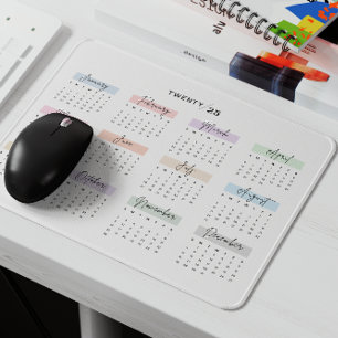 2025 FULL YEAR CALENDAR PASTEL HANDWRITTEN SCRIPT MOUSE PAD