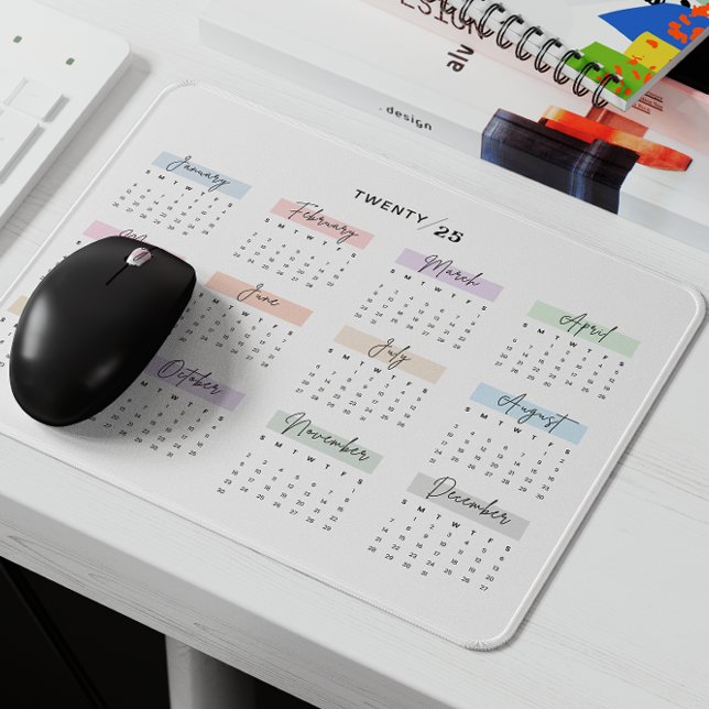 2025 FULL YEAR CALENDAR PASTEL HANDWRITTEN SCRIPT MOUSE PAD (Creator Uploaded)