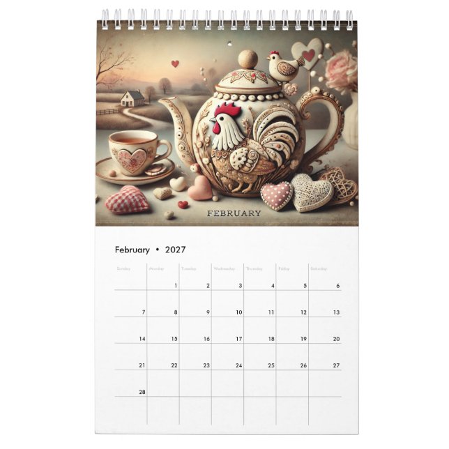2025 Fun Chicken Teapots Calendar (Feb 2027)