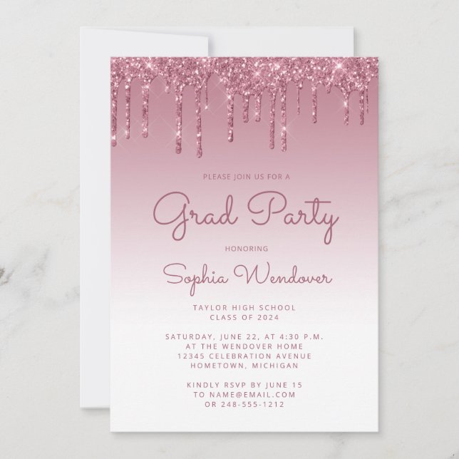 2025 Glam Burgundy Glitter Drip Photo Graduation Invitation (Front)