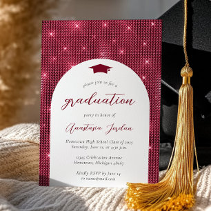 2025 Glam Twinkling Burgundy Arch Graduation Invitation