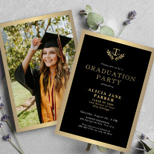 2025 gold black law school graduation party invitation