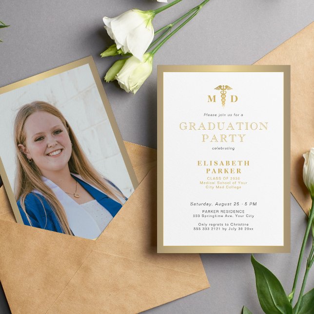2025 gold elegant MD photo graduation party Invitation (Creator Uploaded)