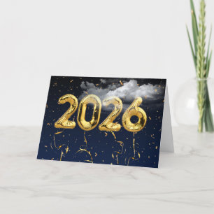 2025 Gold Foil Balloons in Clouds Card