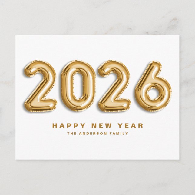 2025 Gold Foil Mylar Balloons Happy New Year Holiday Postcard (Front)