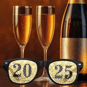 2025 Gold Glitter New Years Eve Party Retro Sunglasses