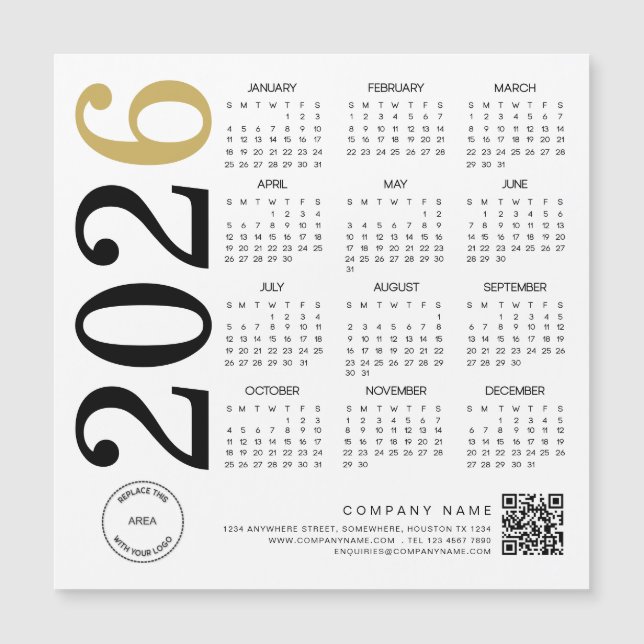 2025 Gold White Calendar Logo QR Code Business (Front)