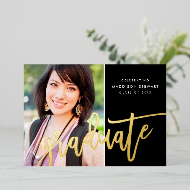 2025 GRAD photo modern calligraphy cute black gold (Standing Front)