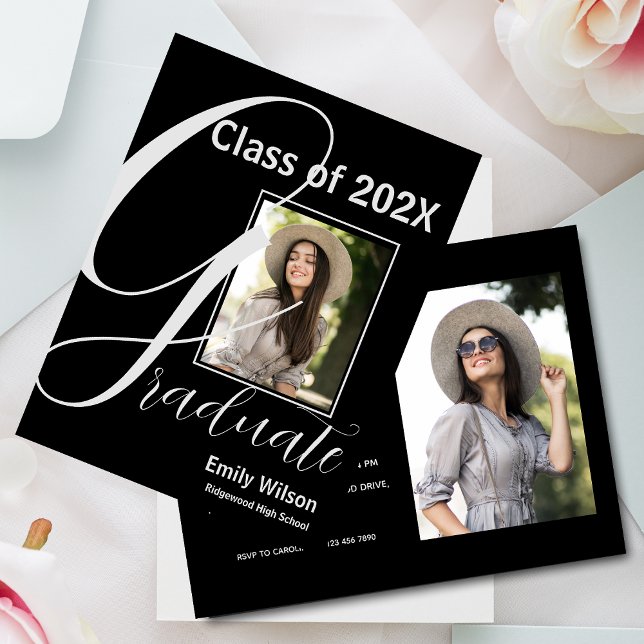 2025 GRAD Two Photo Graduation Party Invitation Postcard (2024 GRAD 2 Photo Graduation Party Invitation Postcard)