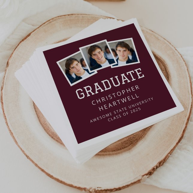 2025 Graduate 3-Photo Burgundy White Napkin (Creator Uploaded)