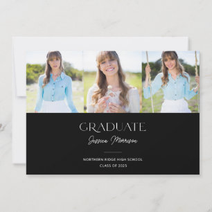 2025 Graduate Black & White 3-Photo Grad Party Invitation