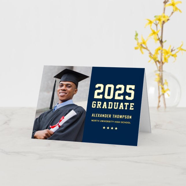 2025 Graduate Custom Gold Graduation Thank You Foil Greeting Card (Yellow Flower)
