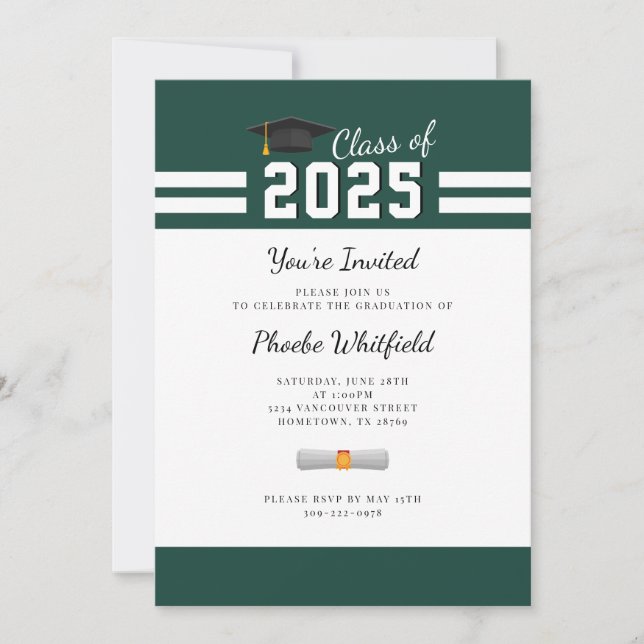 2025 Graduate Green Graduation Party Invitation (Front)